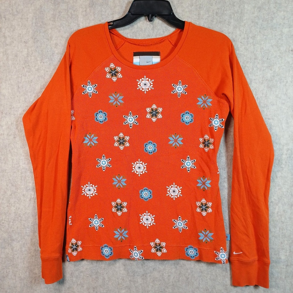 Nike Youth Girls Orange Snowflake Long Sleeve Thermal Top Size XL